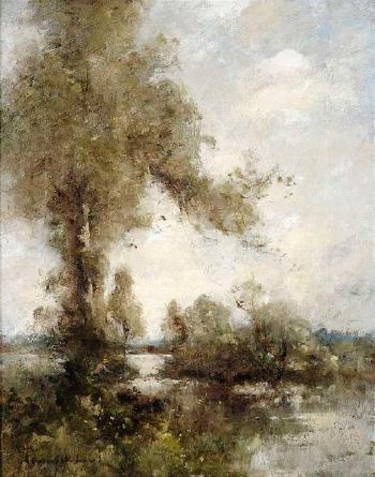 Sommerliche Flusslandschaft mit Angler by Paul Désiré Trouillebert