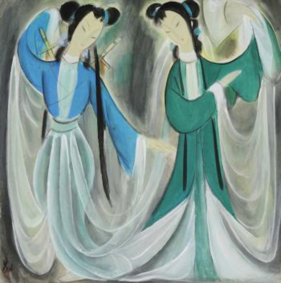 Zwei Tänzerinnen in der Peking-Oper by Lin Fengmian