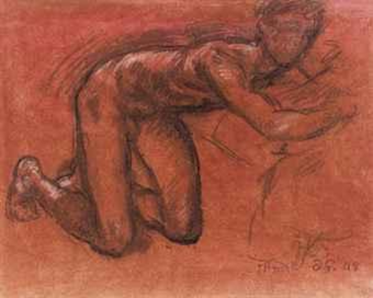 Paul Roche kneeling by Duncan Grant