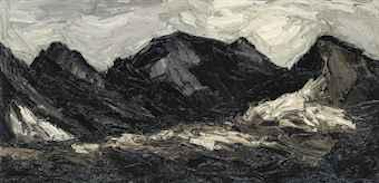 Snowdonian Mountains (verso), Crucifixion scene (recto) by Kyffin Williams