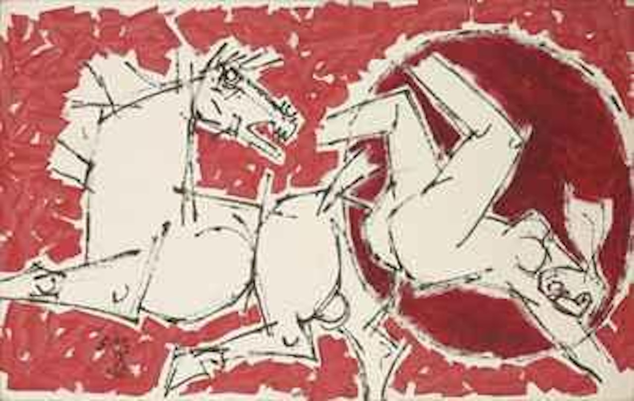 Untitled (Red and White Horse) by M.F. Husain