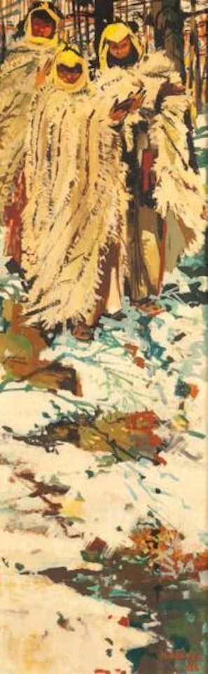 Trois jeunes marocaines dans la neige by Jean Gaston Mantel