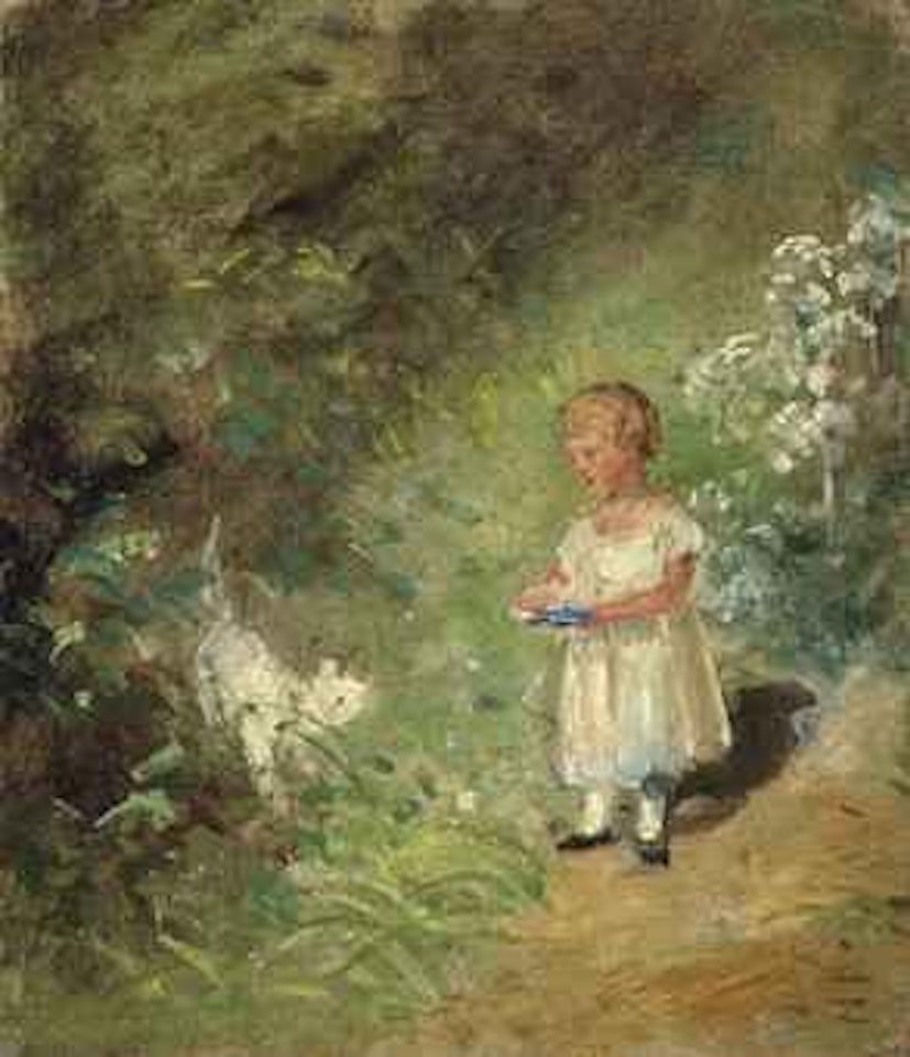 Study of a child in a garden with a dog, probably one of the artist's sons, the young John Charles Constable (1817-1841) or Charles Golding Constable (1821-1879) by John Constable