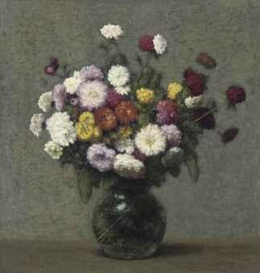 Bouquet de zinnias dans un vase boule by Victoria Fantin-Latour