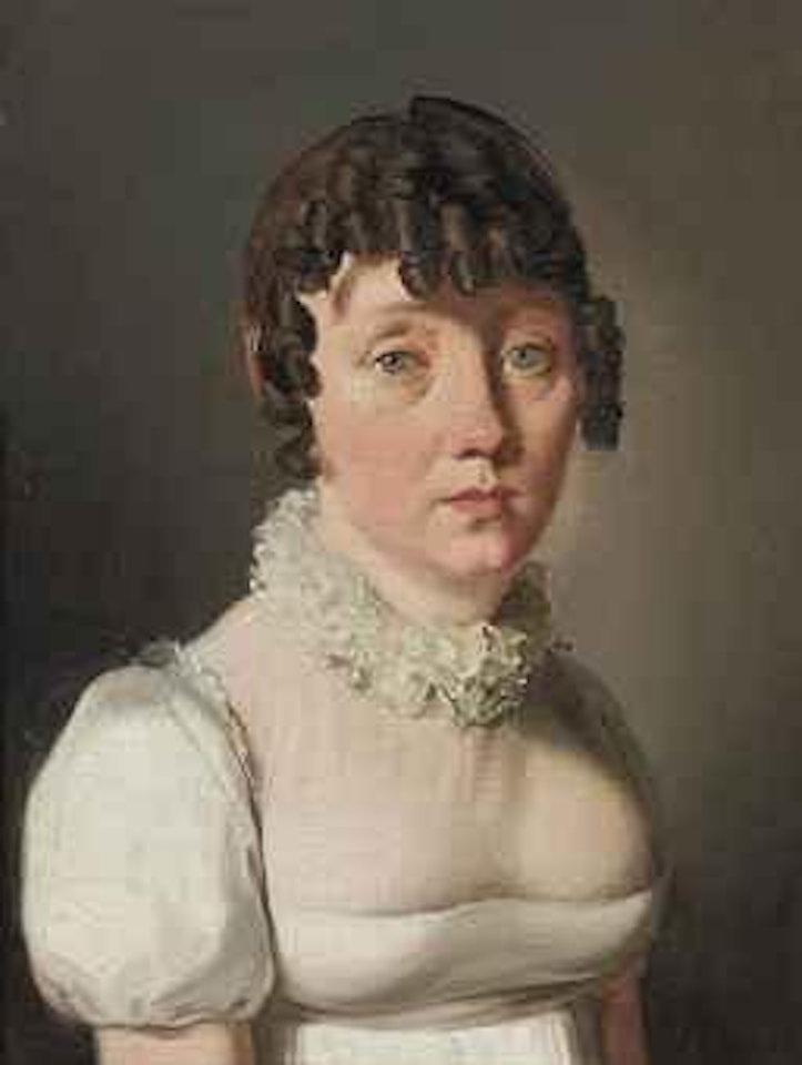Portrait of a lady, half-length, in a white dress with lace collar by Louis-Leopold Boilly