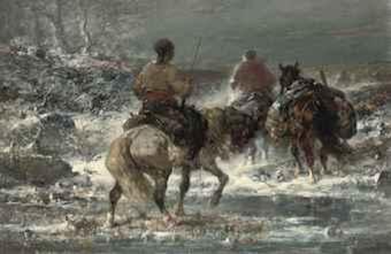 Warriors in a winter landscape by Adolf Schreyer