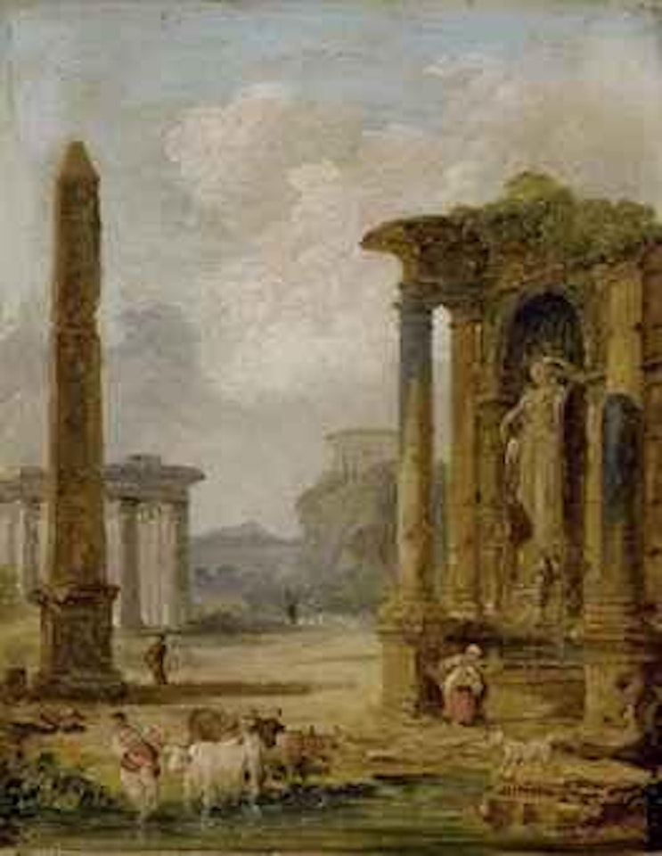 Troupeau et ruines antiques by Hubert Robert