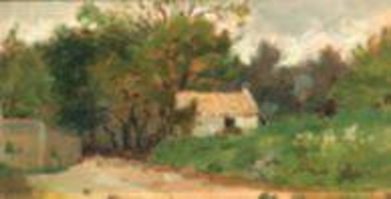 Casolare nel bosco. Scorcio di paese con figure by Vincenzo Montefusco by Neapolitan School