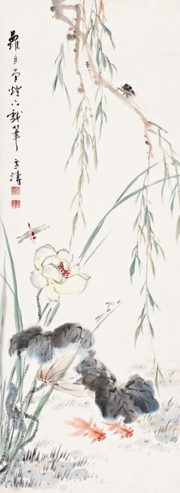 Willow and lotus by Wang Xuetao