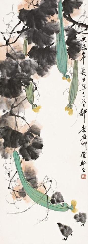 Towel gourd and chicks by Lou Shibai