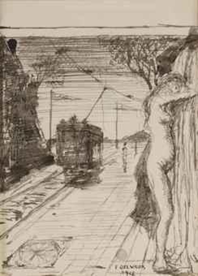 A study for La fin du voyage (1968) by Paul Delvaux