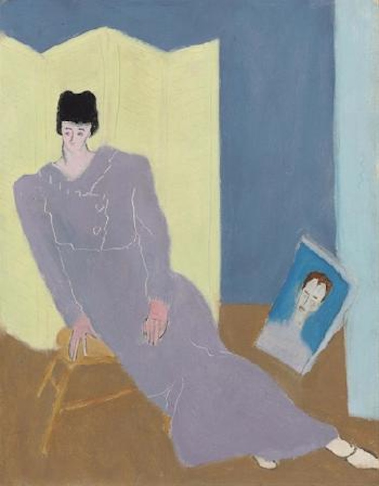 Sally Avery with a Self Portrait of Milton Avery by Milton Avery