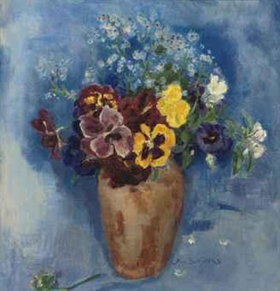 Violets and forget-me-nots in a vase by Jan Sluyters