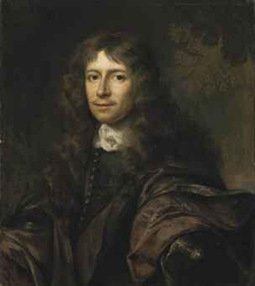 Portrait of a gentleman, half-length, in a brown mantle and black waistcoat, a landscape beyond by Nicolaes Maes