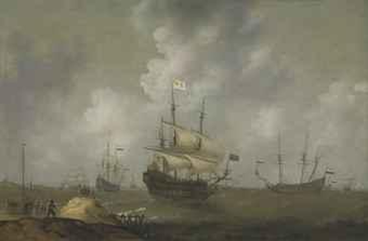 Dutch vessels escorting a French Royal Flagship off the coast by Dutch School