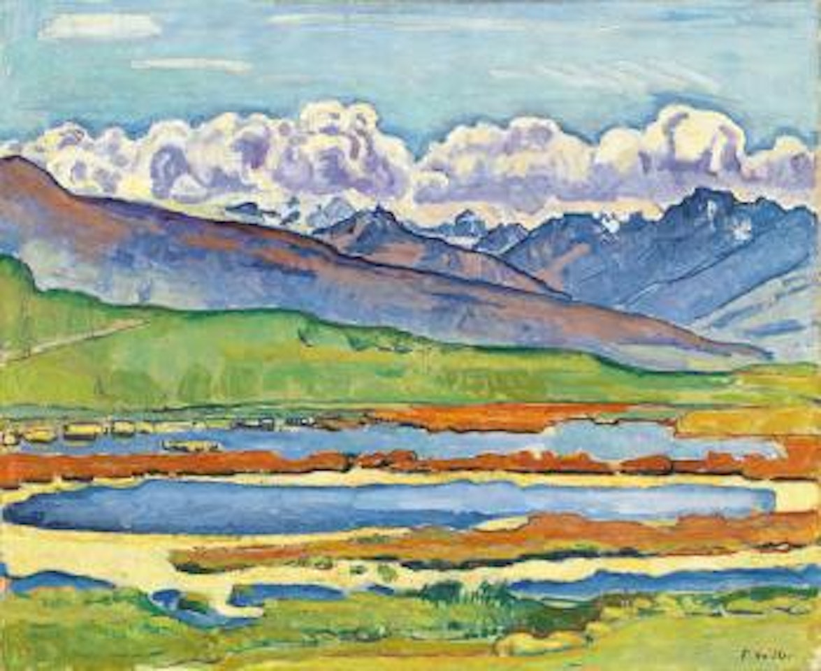 Les Etangs longs bei Montana - Vue de Montana vers le Val d‘Hérens et le Val d‘Hérémence by Ferdinand Hodler