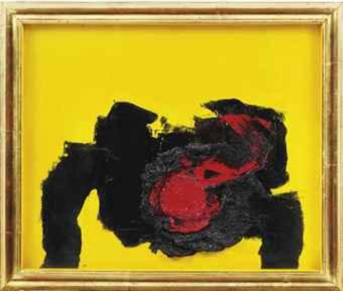 Composición en rojo y negro sobre fondo amarillo 466-A by Luis Feito