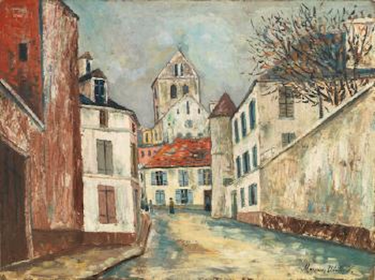 La Rue Montalant et l’église de Marizy-Sainte-Geneviève (Aisne) by Maurice Utrillo
