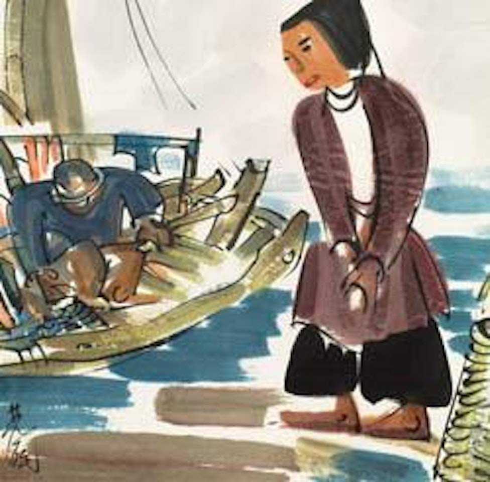 The scenery of a fishing village by Lin Fengmian