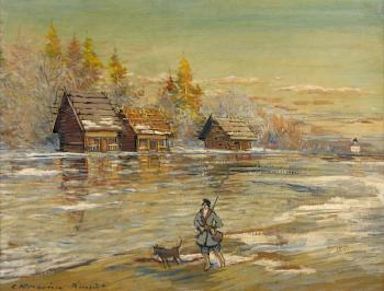 Chasseur russe et son chien dans un paysage by Konstantin Alekseevich Korovin