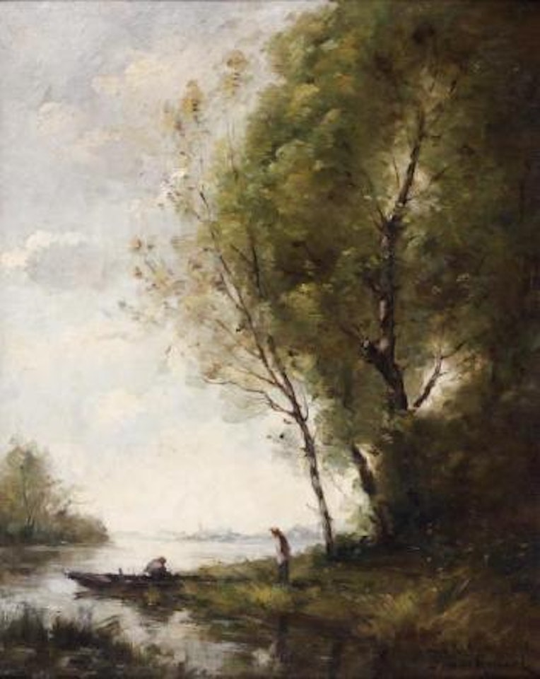 Barque sur la rivière by Paul Désiré Trouillebert