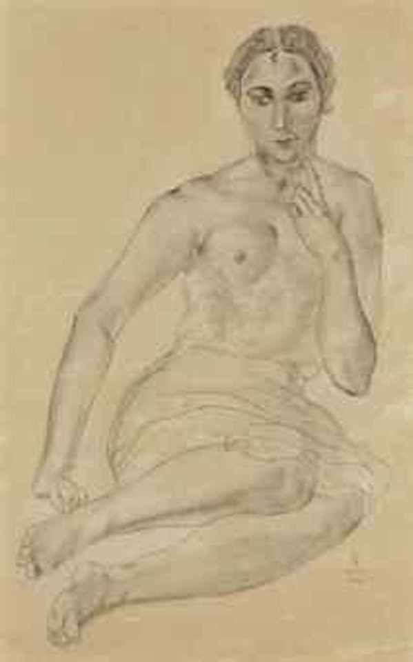Nu assis de face by Leonard Tsuguharu Foujita