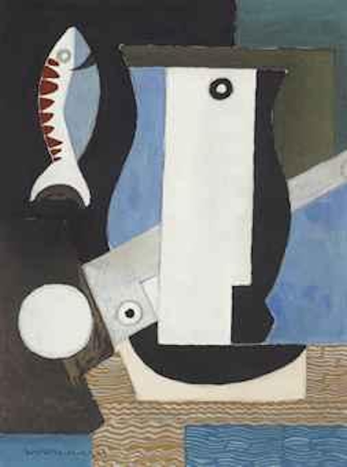 Composition cubiste au portrait, poisson et clair de lune by Louis Marcoussis