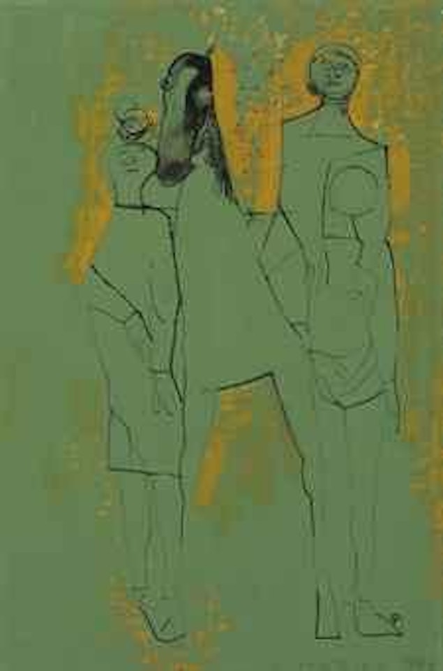 Cavallo e tres cavalieri sur fondo verde by Marino Marini