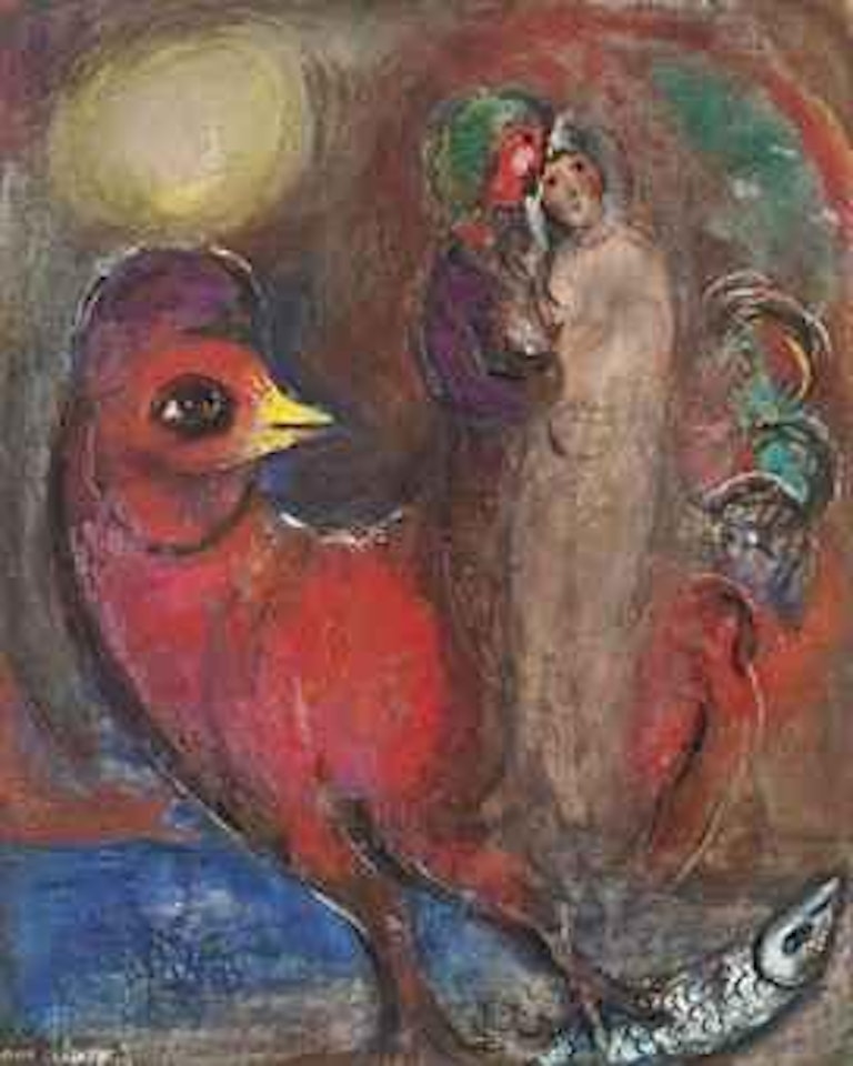 Le coq rouge au bord de l'eau or Le coq rouge et les amoureux by Marc Chagall