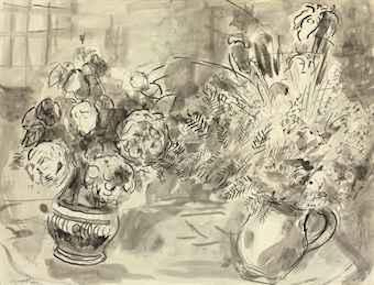 Vases de fleurs sur la table by Marc Chagall