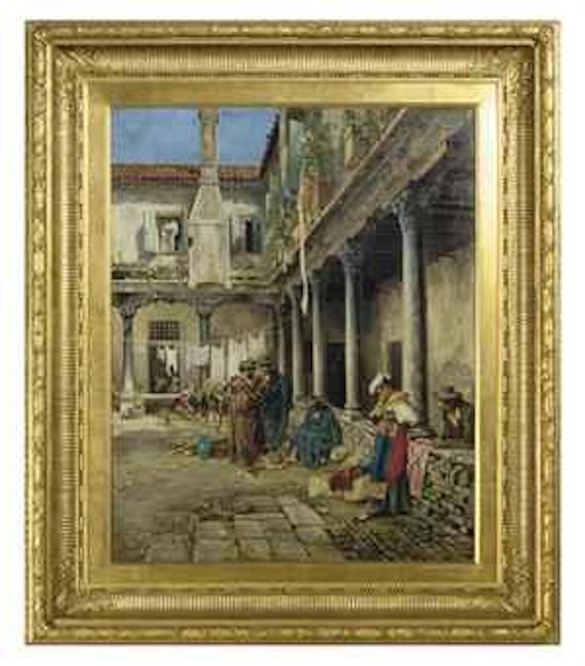 The Osteria: a couple flirting in a courtyard by Keeley Halswelle