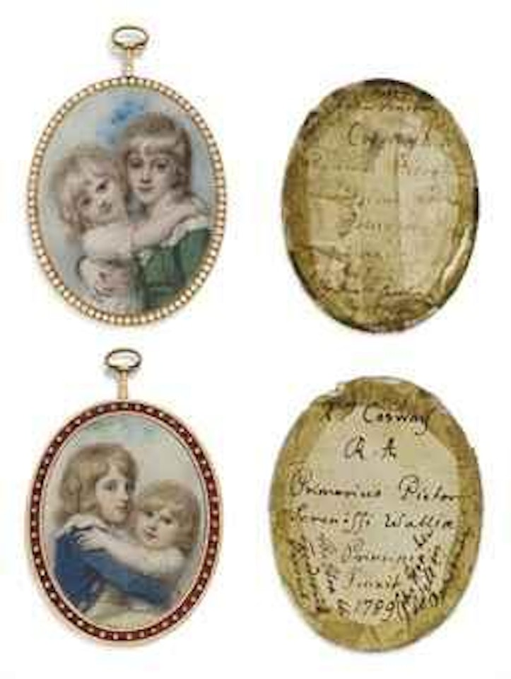 An important double-sided portrait miniature depicting the four children of Frederick Ponsonby, 3rd Earl of Bessborough (1758-1844) and his wife Henrietta Ponsonby, Countess of Bessborough, née Spencer (1761-1821).. by Richard Cosway