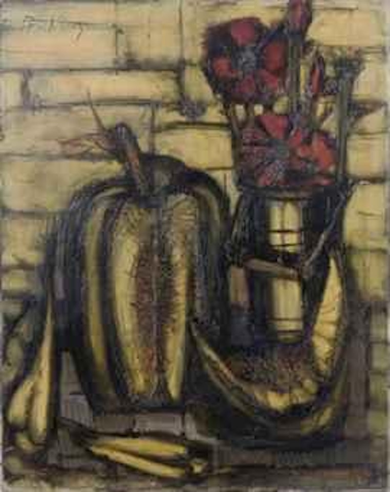 Still life with gourd and flowers by Franz Priking