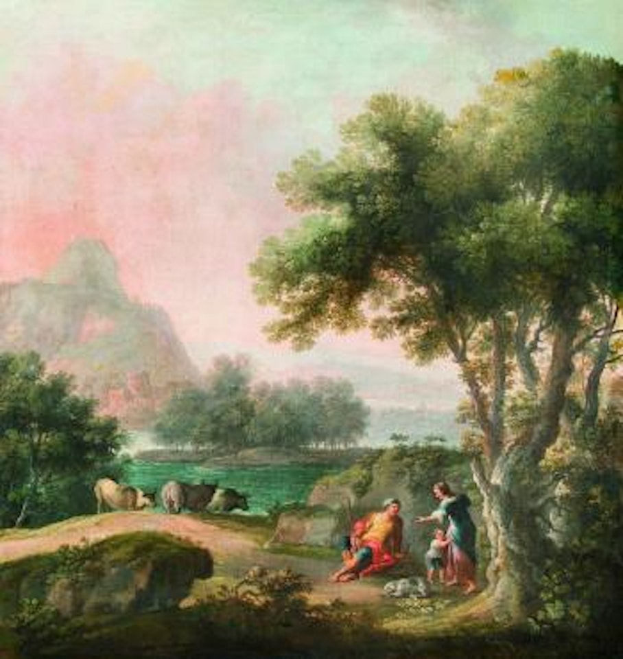 Paesaggio fluviale con pastori a riposo e armenti by Carlo Bonavia