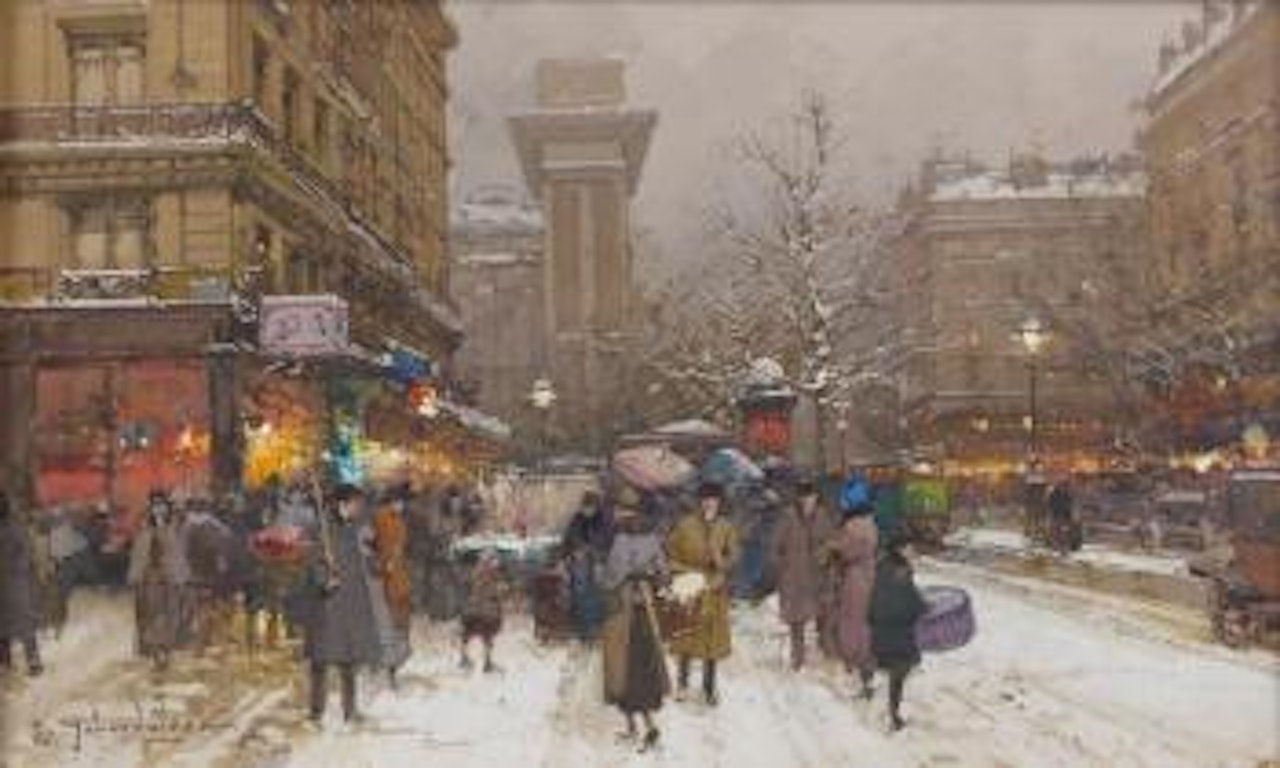 La porte Saint-Denis sous la neige by Eugene Galien-Laloue