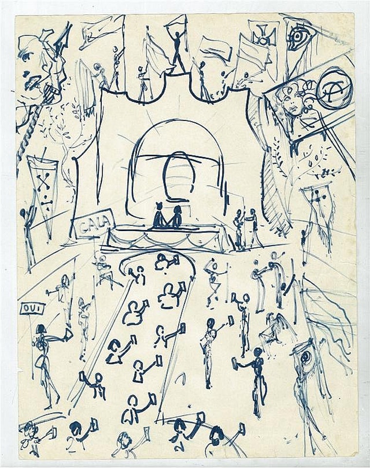 Croquis indicatif pour la photographie prise à la piscine de Port Lliga by Salvador Dali