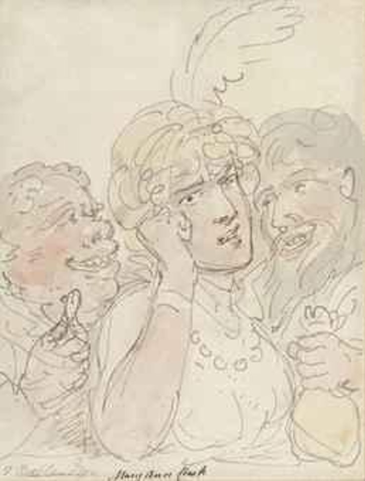 Mary Ann Clark with two suitors (illustrated); and Study of a cart by Thomas Rowlandson