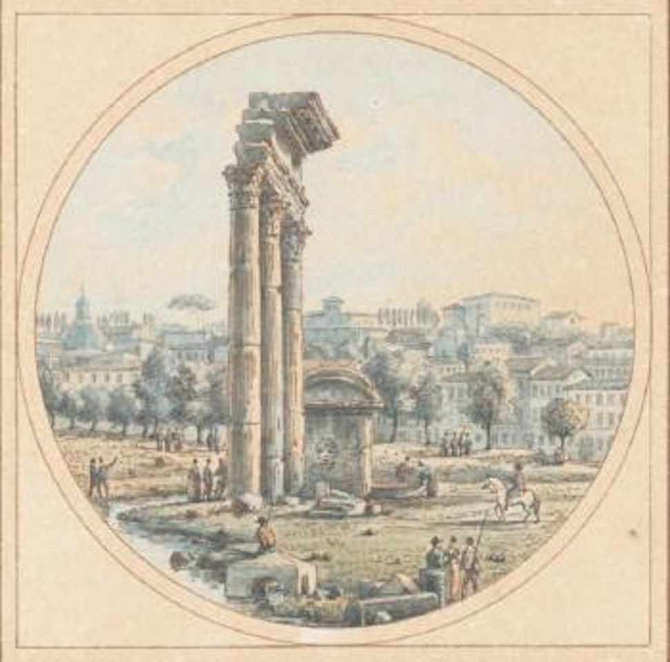 Vue des trois colonnes restantes du temple de Jupiter Stator sur le Campo Vaccino de Rome by Victor Jean Nicolle