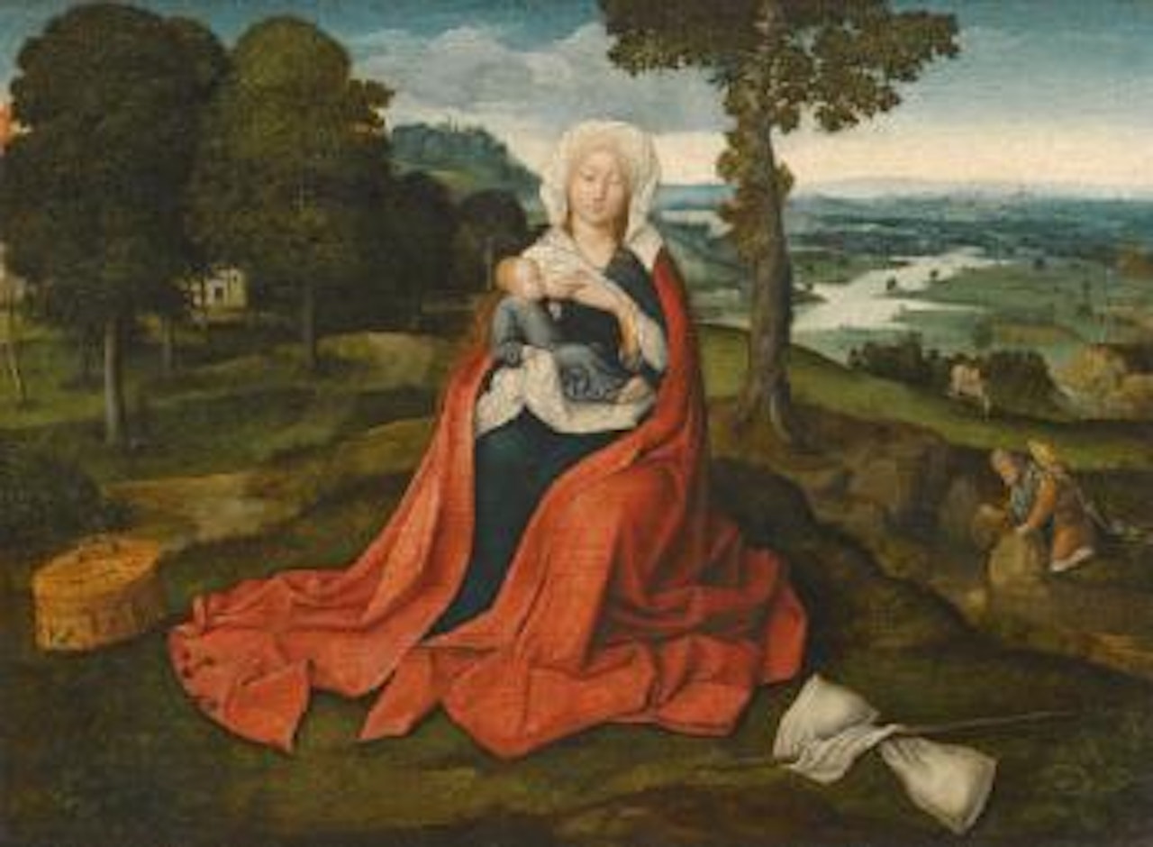 Virgin And Child Seated Before An Extensive Landscape by Joachim Patenier