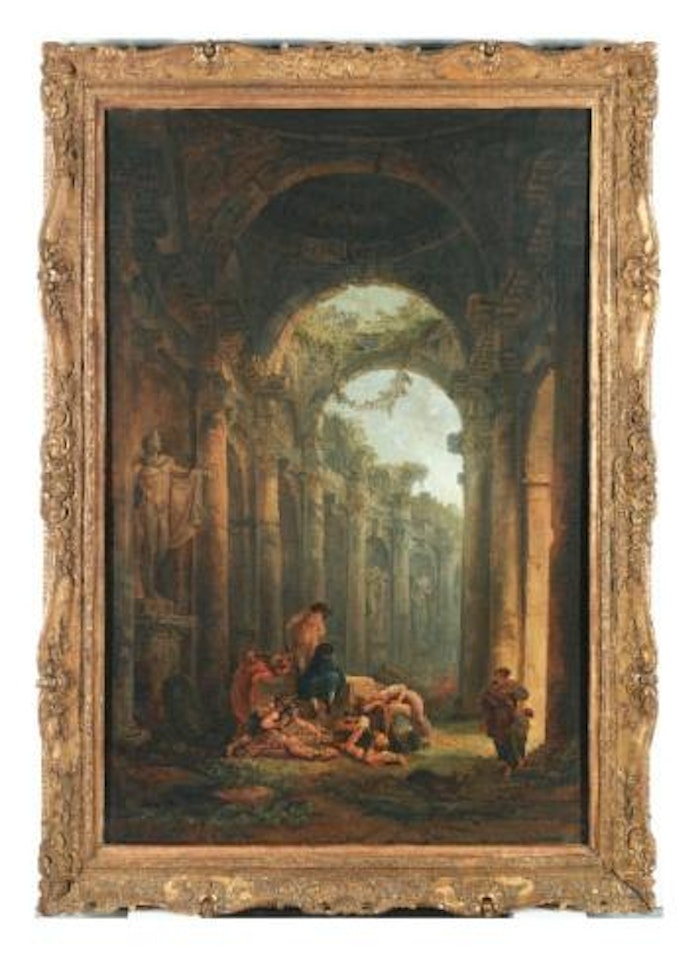 Classical Ruins With Soldiers Gambling by Hubert Robert