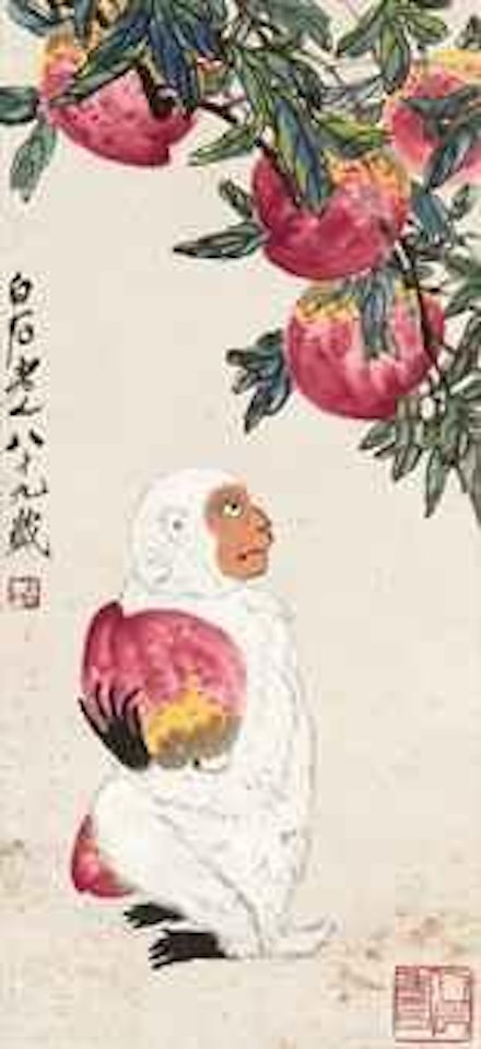 Monkey with Peach by Qi Baishi