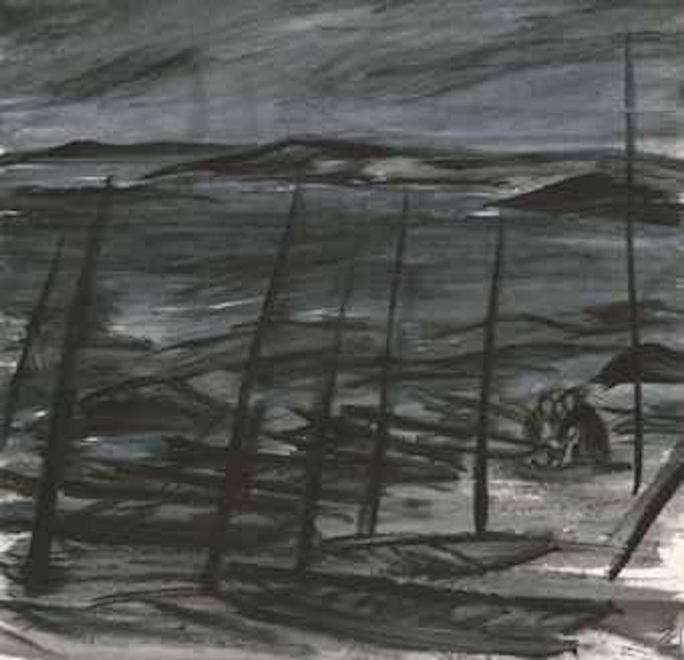 Fishermen and Boats by the Shore by Lin Fengmian