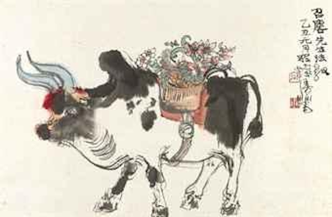 Cow Carrying Flowers by Cheng Shifa