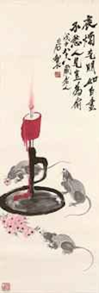 Three Mice in the Candlelight by Qi Baishi