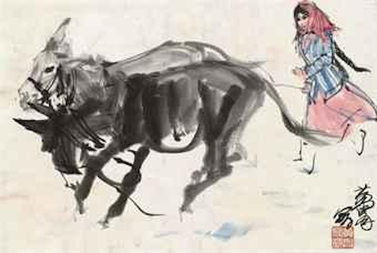 Young Girl and Donkey by Huang Zhou
