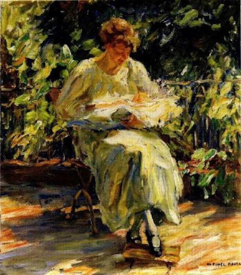 Frau mit Kind im Garten by Otto Pippel