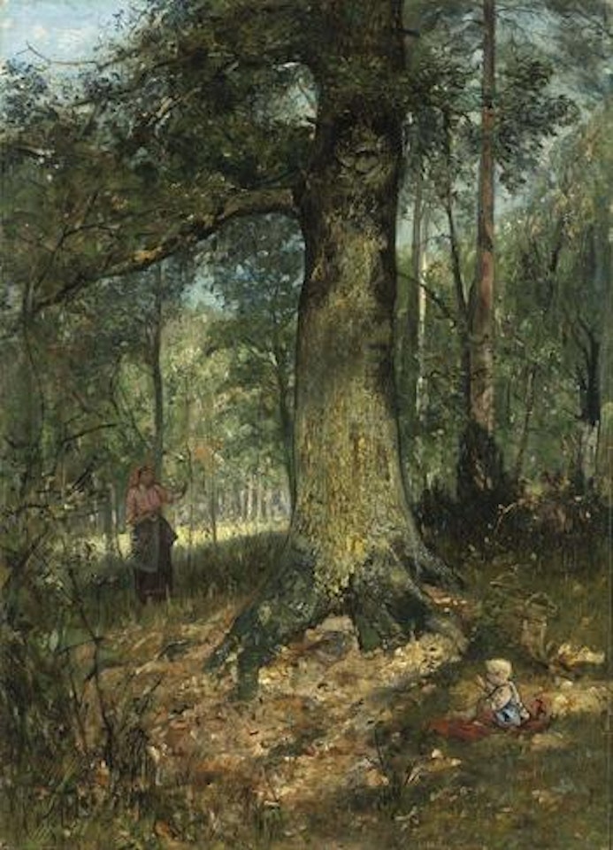 A mother and child in a forest by Hans Thoma