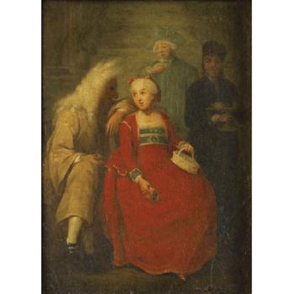 Scène De Carnaval Avec Une Jeune Femme à La Robe Rouge by Venetian School