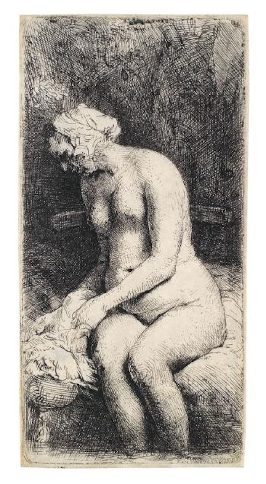Nackte Frau im Freien mit den Füssen im Wasser by Attributed to Rembrandt Harmensz van Rijn
