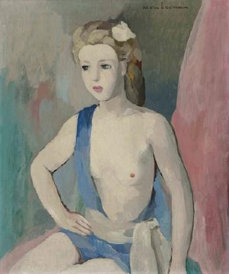 Jeune femme sur un fond de draperie rose by Marie Laurencin